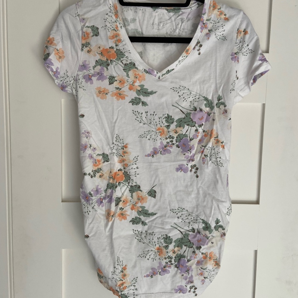 Isabel Maternity V Neck White Floral Tee